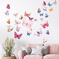 Schmetterlinge Wandtattoo Kinderzimmer,Bunt Wandsticker,Aquarell Schmetterlinge Wandaufkleber für Mädchen Baby & Kinderzimmer Wohnzimmer Möbel Fenster Wanddeko