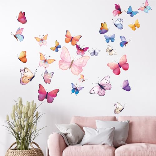 Schmetterlinge Wandtattoo Kinderzimmer,Bunt Wandsticker,Aquarell Schmetterlinge Wandaufkleber für Mädchen Baby & Kinderzimmer Wohnzimmer Möbel Fenster Wanddeko