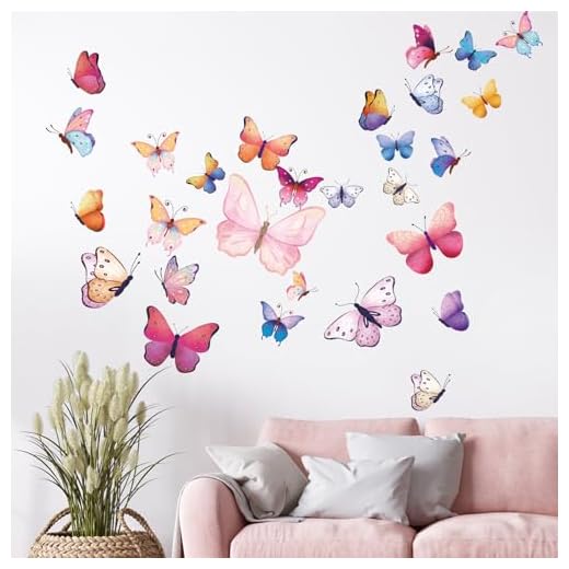 Schmetterlinge Wandtattoo Kinderzimmer,Bunt Wandsticker,Aquarell Schmetterlinge Wandaufkleber für Mädchen Baby & Kinderzimmer Wohnzimmer Möbel Fenster Wanddeko