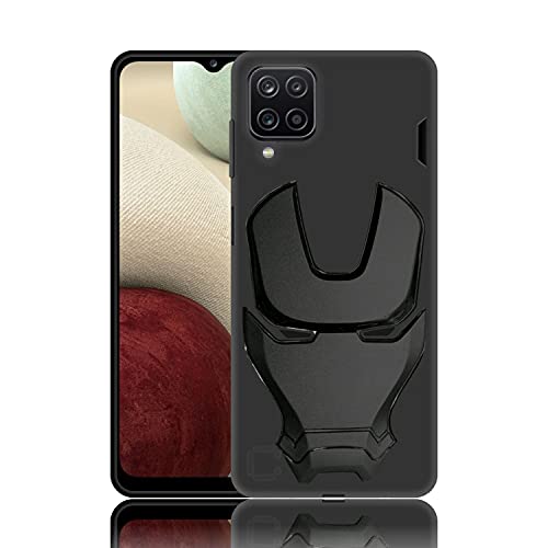 Image of COVERLY Official 3D Touch Feel Trending Real Hero Avenger Logo Mask Soft Rugged Grip Iron Man Super Power Cartoon Movie Engraved Silicone Matte Strong Back Cover for Samsung Galaxy A12 (2020) - Black