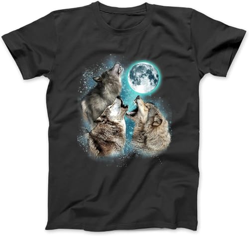 3 Wolf Moon Howling Wolf Head Grappige Wolven voor Mannen, Vrouwen T-Shirt 100% Katoen Letter Grafische Print T-shirts voor Mannen Vrouwen Zwart, Zwart, 5XL