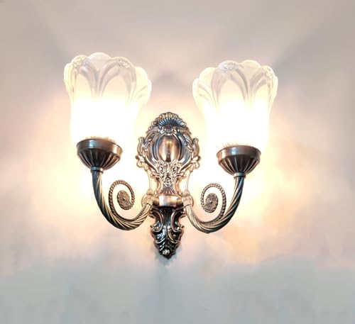 Image of Modern Glass Wall Light | Vintage Brass Finish Wall Sconce | Warm Decorative Wall Lamp for Bedroom, Living Room, Hallway & Bedside