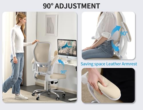 TRALT Ergonomic Office Chair - Desk Chair with Wave High Back Adjustable Lumbar Support Computer Chair - Gaming Chairs Mesh Backrest and PU Leather Seat for Home Reading Chairs to Adults(Beige) by TRALT - Image 6