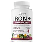 Iron Supplement For Women - Blood Booster With Methylfolate, B12 and Vitamin C - Increase Iron Levels Without Side Effects - Ferrous Iron Bisglycinate - Vegan, Gentle On Stomach - 120 Capsules