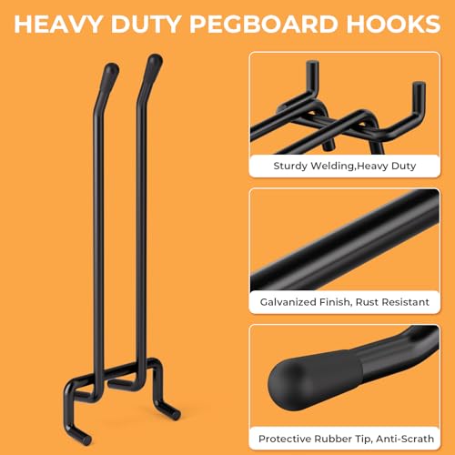 INCLY 4/6 Inch Black Pegboard Hooks, 36 Pack Heavy Duty Double Arm Peg Board Straight Hooks, Peg Board Tool Hangers Fit for 1/4" Pegboard Garage Hanging Tools, Craft Organizing, Kitchen, Store by INCLY - Image 5