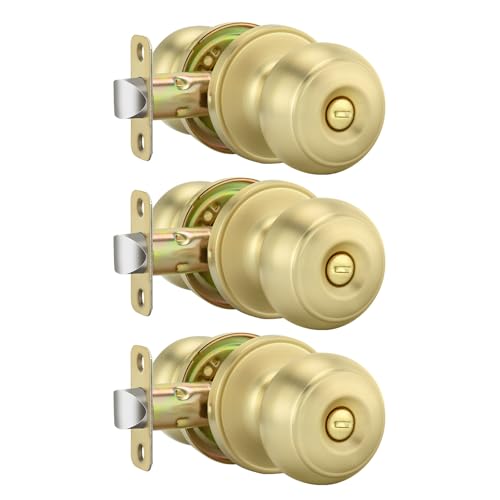 Goldenwarm Gold Door Knobs Interior, Brushed Gold Door Knobs 3 Pack