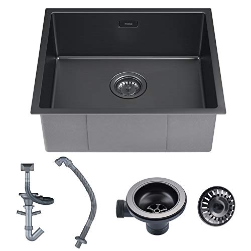 Nano Spülbecken Edelstahl Schwarz mit Siphon Ablaufgarnitur für 60cm Unterschränke | Spüle unterbau in der Küche | Küchenspüle Einbauspüle |