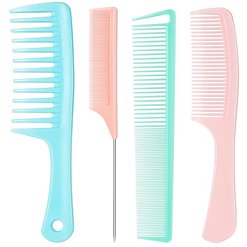 SALONSILK Dopamine Colorful 4PCS Comb Set, Wide Tooth Rat