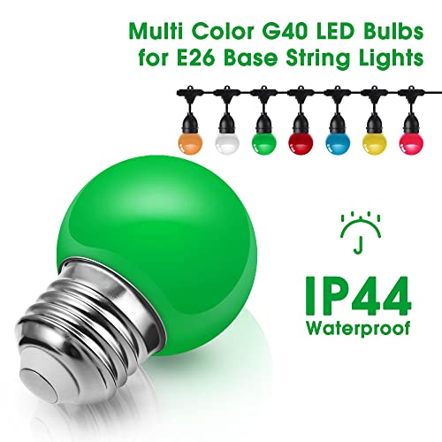 Briignite Green Light Bulb, Christmas Lights Green, G40 Led Colored Light Bulbs Green 10W Equivalent, Ip44 Waterproof String Light Bulbs Outdoor, Christmas Halloween Party Decoration, Non-Dim, 6Pack #TOP2