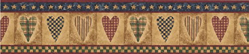 Norwall Vintage Checkered Striped Hearts Wallpaper Border Retro Design, Roll 15' X 5.25'' #TOP1