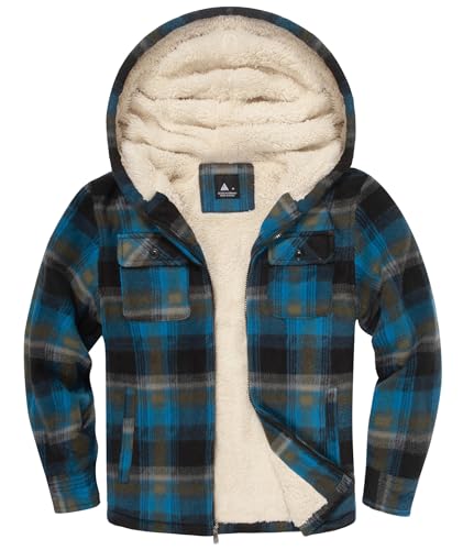 Image of Boys Flannel Jacket Hooded Fleece Lined Zip-up Hoodies Plaid Coat for Kids