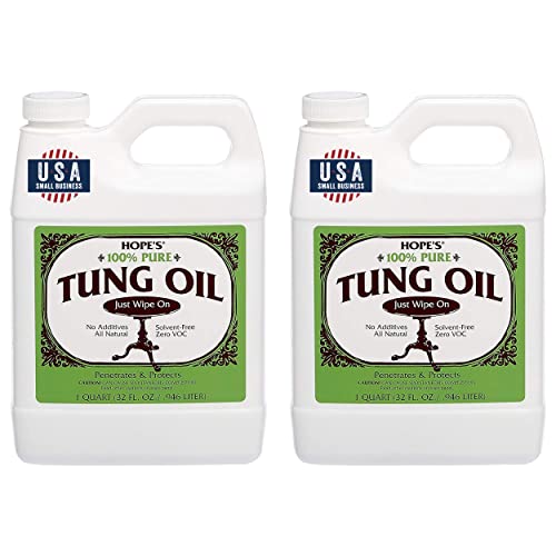 HOPE'S 100% Pure Tung Oil, Moisture Resistant Wood Finish for All Fine Woods, Furniture and Antiques, 32 Ounce Bottle, 2 Pack