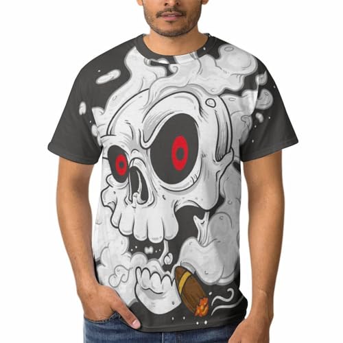 T-shirt crâne fumant homme à col rond en coton style rock streetwear