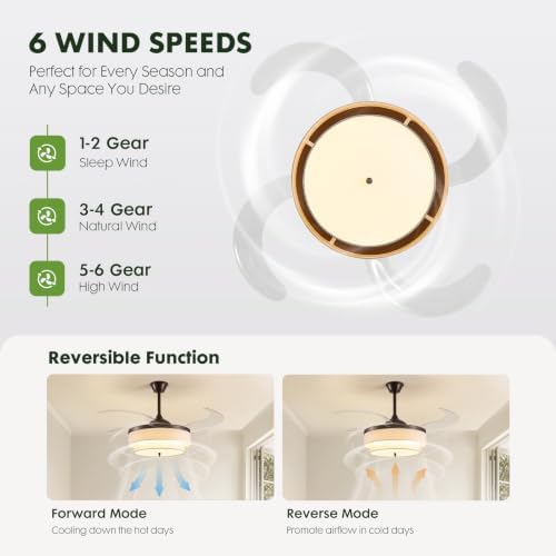 CROSSIO 48" Brown Modern Ceiling Fans with Lights Boho Fandelier Retractable Ceiling Fan Light Dimmable Fabric Chandelier Fan for Living Room Dining Room Bedroom — view 3