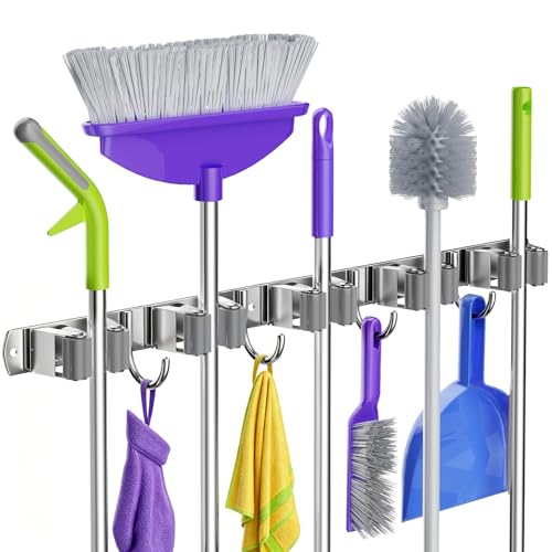 HOLDRAIS Broom Mop Holder Wall Mount, Heavy Duty Stainless Steel