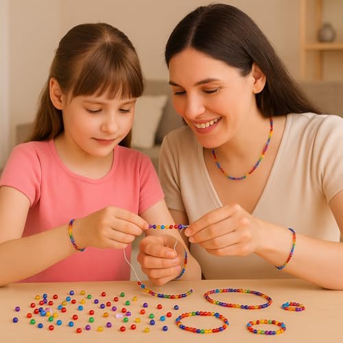 Image of ambitieux Bracelet Making Craft Kit 12 Types of Colorful 1400+ pcs of Plastic Beads with Elastic (Crystal)