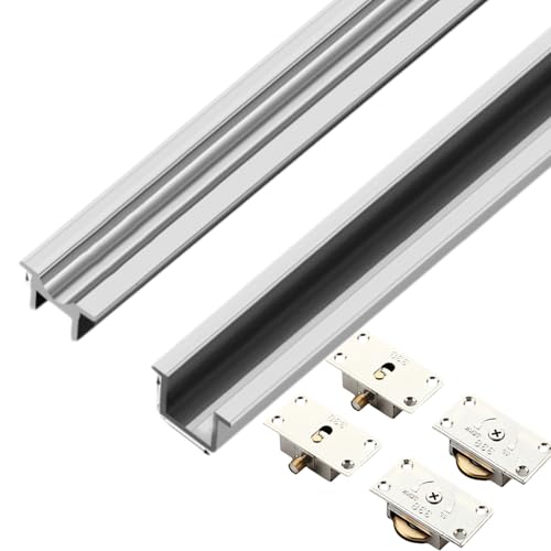 Peakjune Sliding Door Track,Sliding Door Kit Track Rail,Pocket Door Track,Aluminium Sliding Door Track,Wardrobe Sliding Door Track Kit,Smooth Operation,For Home Office Bedroom Kitchen