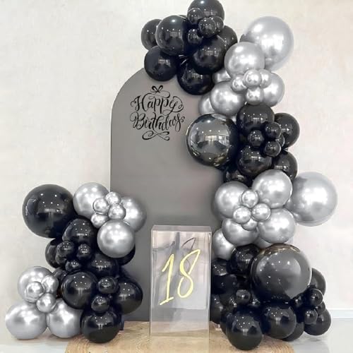 Image of Black & Silver Chrome Metallic Balloons Pack of 50 - 12 Inch Premium Latex Chrome Balloons for Birthday, Anniversary, Engagement, Wedding, Baby Shower, New Year, Graduation & Party Decorations | ARV