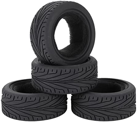 LAFEINA 1/10 RC On-Road Car Tyres, 65mm Rubber RC Tire for 1/10 Traxxas HSP Tamiya HPI Kyosho RC On Road Run-flating Car (Black)