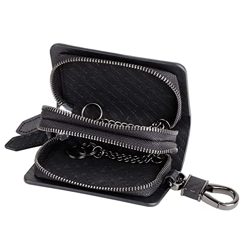 Image of VISOUL Car Key Case Holder Double Zipper, Leather Car Smart Key Fob Case with Keychain for Men and Women