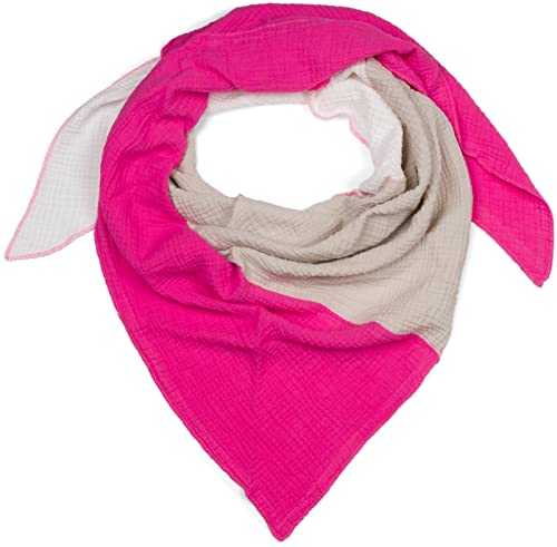 styleBREAKER Damen Musselin Dreieckstuch 3-farbig | Pastell Schal aus Baumwolle für Frühling & Sommer | Leichtes Dreieckstuch aus Musselin Stoff | Made in Italy, Farbe:Weiß-Pink-Hellgrau