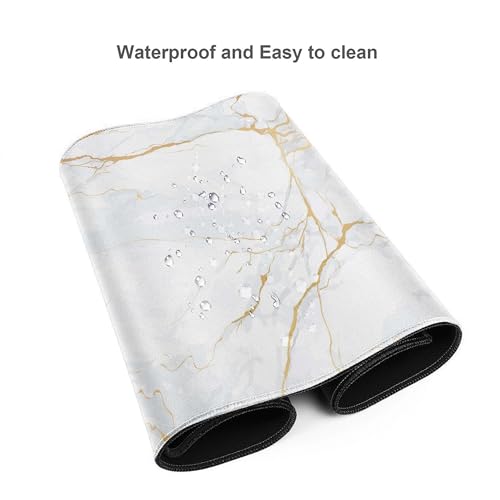 Image of White Marble Texture Extended Gaming Mouse Pad, with Stitched Edges Large Mouse Pad Desk Protector, Rubber Base Mousepad Keyboard Mouses Mat for Work Game Office Home- 32 inch X 12 inch Inch,E23