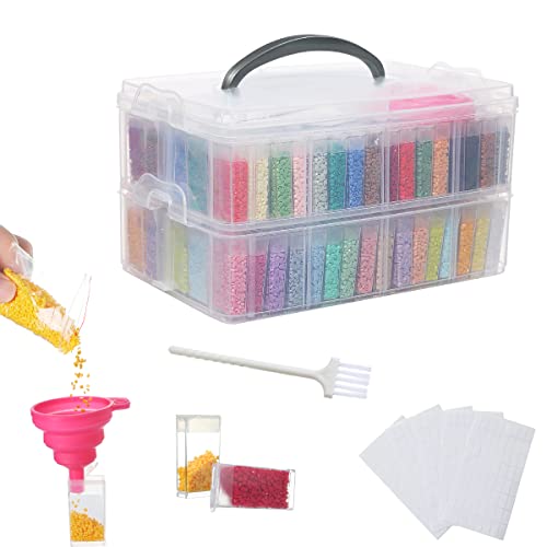 Image of Douorgan 2-Tier Diamond Painting Storage Containers Portable Bead Organizer and Storage Box Stackable Arts & Crafts Organizers for Nail Charms Seed, 160 Rectangular, Funnel, Stickers