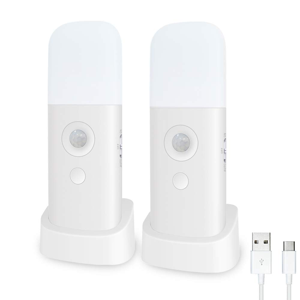 Motion Sensor Light Indoor, Dimmable LED Night Light, Build in 2000mAh Rechargeable Battery Operated, Portable Motion Activated Night Light for Kids Room, Bathroom ,Living Room, Bedroom.Cold(2 Pack)