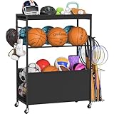 Snughome Sports Equipment Garage Organizer,Ball Storage Rack for Sports Gear and Toys, Rolling Ball Cart with Wheels for Indoor/Outdoor Use,Black