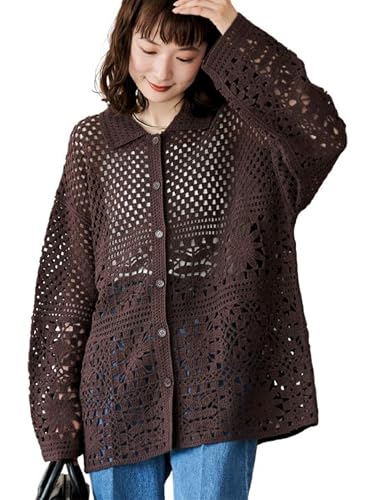 [コーエン] クロシェ襟付きニットカーディガン 76376000002 2500 MD.BROWN(25) FREEのサムネイル