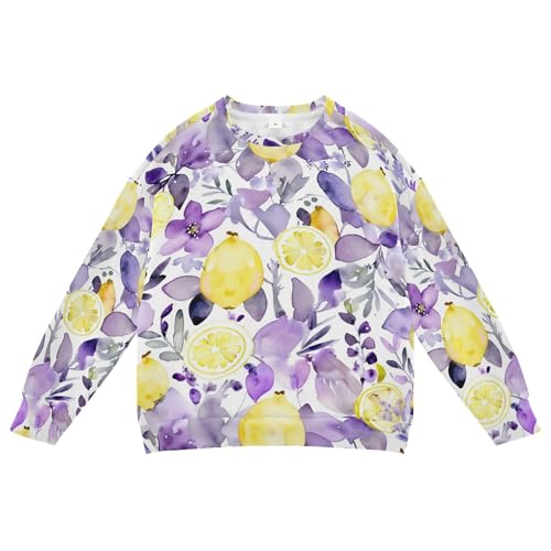 JUNZAN Lavender Lemons French Purple Floral Big Boys Sweatshirts Hoodies Fleece Hoodies for Girls Camping 4T