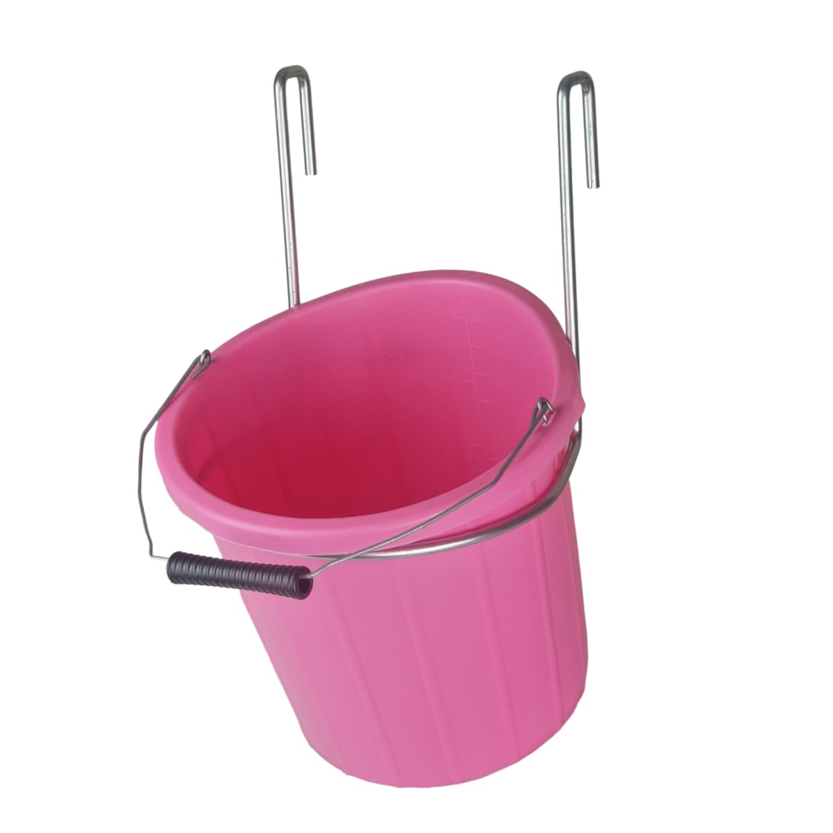 10L Bucket Feeder & Galvanised Ring Holder | Hoof Proof Buckets with Carry Handle | Ideal for Lambing Pens and Young Calves | Water Trough, Dry Meal, Supplements, Hay (Pink)