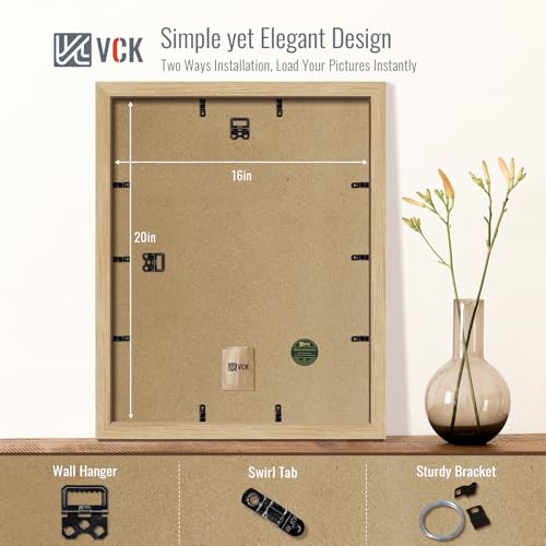 Image of VCK 16x20 Picture Frames 5 Pack, Oak Wood, 11x14 Mat, Glass, for Artwork
