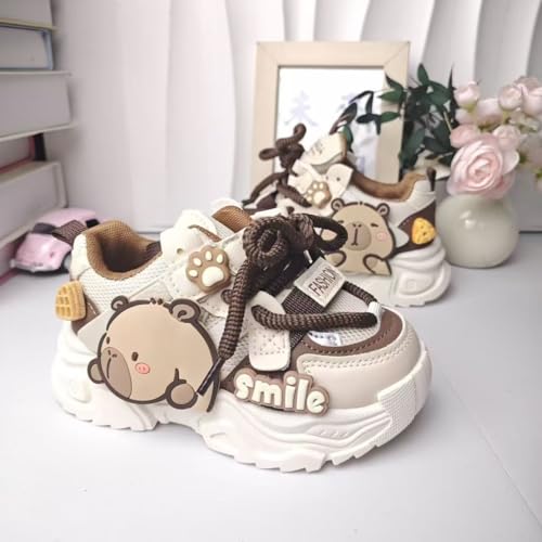 Kids Cute Chunky Sneakers, Y2K Cartoon Capybara Trainers, Kawaii Smile Face Patch Anti Slip Outdoor School Shoes2