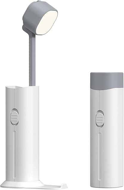 DiliDala LED Desk Lamp 3 Brightness Levels, Bedside Reading Lamps with Phone Holder Outdoor Emergency Light with USB Charging Port for Bedroom Camping Office (White)