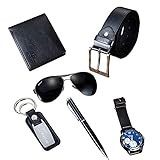Belt Men Leather Black Set with Wallet Keychain Ballpoint Pen Sunglasses Watch Set for Men Birthday Gifts for Him Boyfriend Husband Dad