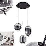 Hängeleuchte Verbania, 3-flammige Deckenlampe aus Metall/Glas in Schwarz/Chrom, moderne Pendelleuchte mit Glasschirmen, 3 x E14-Fassung max. 40 Watt, Höhe max. 128 cm, LED geeignet