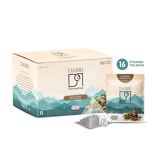 Image of DABRI Darjeeling Orthodox Black Tea 16 Pyramid Dip Tea Bags | No muslin or paper used | Authentic Black Tea from the premium estates in Darjeeling | Light, Floral & Muscatel Flavor