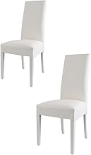 Tommychairs Set of 2 Luisa Dining Chairs for Kitchen Bar and Dining Room Sturdy Beech Wood Frame White Painted Seat and Back Upholstered in White Artificial Leather