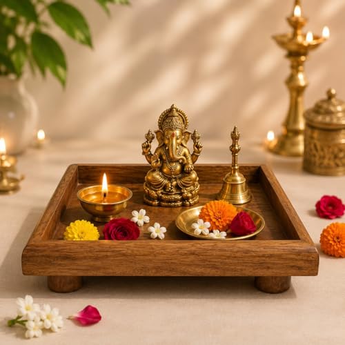 Image of D&G Homes Sheesham Wooden Square Serving Tray | Premium Handcrafted Wooden Tray for Home, Kitchen, Dining Table, Restaurant, Office Organizer| Indian Craftsmanship