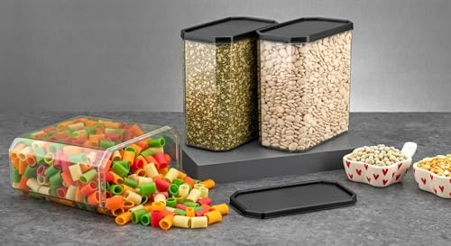 Image of Set of 12 | Octagon Container | Food Storage Containers | Plastic Container | grocery items | spice box | jar for kitchen storage | Jar | Storage of Food,Pulses, Spice,Dry Food | 1500 ml, Black