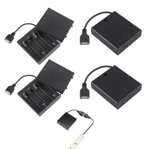 4 Pièces Supports de Batteries AA avec Interrupteur pour 4 Piles USB, Prise USB Femelle, 6V de Sortie, Boitier Pile AA Compatible pour Éclairage LED, Projets...