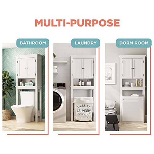Zenna Home Custom Suite Over The Toilet Storage, 2-Door Bathroom Spacesaver, Cabinet With 3 Tiers Of Storage, White #TOP4