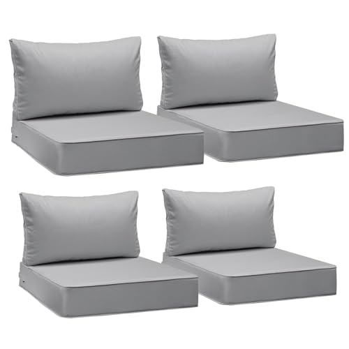 Image of AAAAAcessories Outdoor Deep Seat Cushions, Waterproof, Fade-Resistant Patio Furniture Replacement Cushions, 25.5 inch x 25.5 inch x 5 inch + 25.5 inch x 13.5 inch, Set of 4, Gray