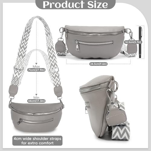 Bafiwu Umhängetasche Damen Klein, Crossbody Bag Damen Leder Grau, Crossbody Bag Damen Stylisch Gürteltasche Umhängetaschen Damen Tasche Mit Breiter Gurt (Grau)