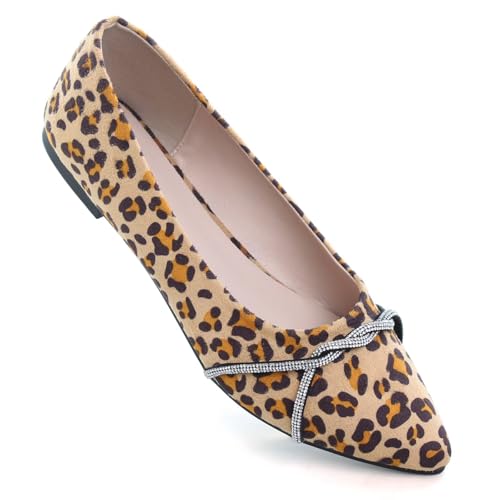 Image of TN TANGNEST Womens Casual Flats Chain Ballet Flats | Fashion Pointed Toe Rhinestone Flats, Comfort Slip On Dress Shoes for Business Work Office Wedding Party