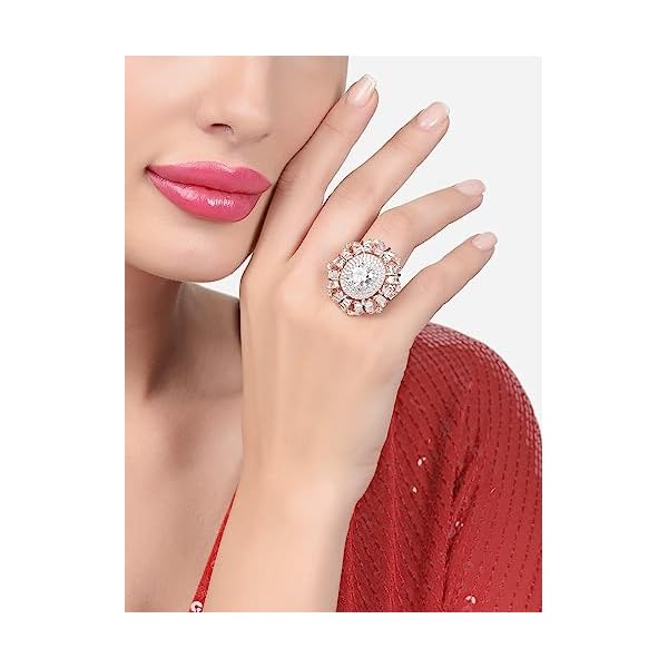 ZAVERI PEARLS Rose Gold Dazzling Cubic Zirconia Party Bling Statement Brass Adjustable Finger Ring For Women-ZPFK16107 - Image 3