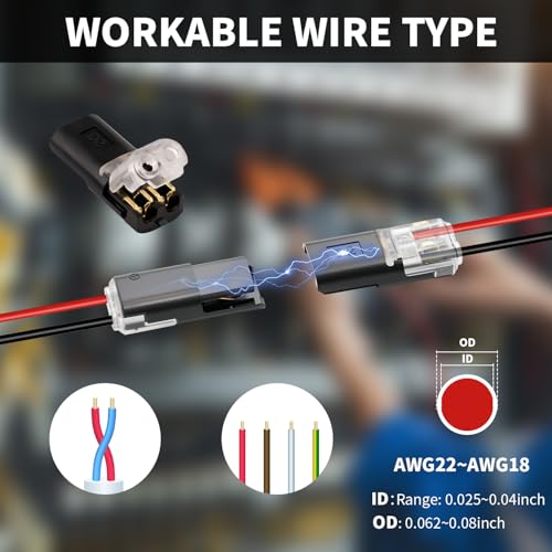 image for UT-LNTELA 50 Pack Wire Connectors, Low Voltage 2 Pin Quick Splice Wire