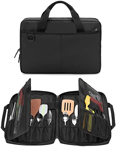 SAMDEW Chef Knife Case with 20+ Slots, Professional Chef Knife Storage Bag with Lockhole, Knife Carrier Holder for Kitchen Tools, Travel Knife Roll Bag with Multiple Pockets for Chef Utensil, Bag Only