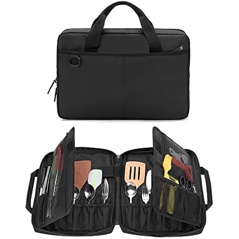 samdew Chef Knife Bag with 20+ Slots, Professional Chef Storage Case with Lockhole & Multiple Pockets, Knife Carrier Travel Knife Roll Bag for Kitchen Tools & Chef Utensils, Patent Design, Bag Only Cover